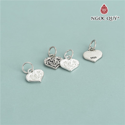 Charm bạc hình trái tim họa tiết hoa văn treo - Ngọc Quý Gemstones