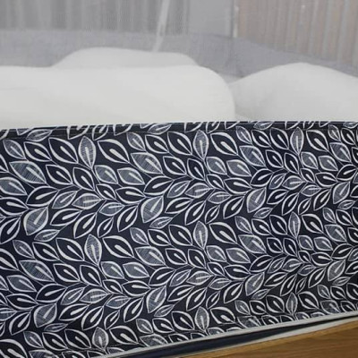 Màn Chụp Cao Cấp Mộc Miên Đỉnh Rộng - Kích Thước 1,8mx2m - 2 cửa , Mẫu Xanh Đen Hoạ Tiết Chiếc Lá ( Hà Nội )