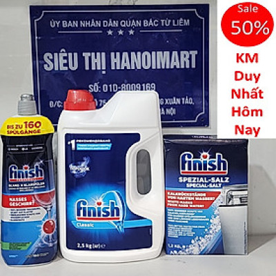 Combo Bột rửa bát Finish Classic 2.5kg + Muối 1.2kg + Nước làm bóng Finish 750ml nhập khẩu từ châu âu dùng cho máy rửa chén bán ly