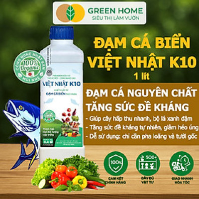 Phân Đạm Cá Hữu Cơ Sinh Học GreenHome, Dịch Cá Biển Thủy Phân K10, Chai 1Lít, Hàm Lượng Dinh Dưỡng Cao, Thế Hệ Mới, Công Nghệ Nhật Bản
