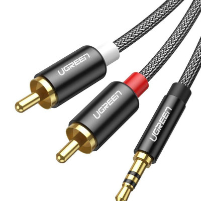 Ugreen UG60242AV116TK 3M cáp 3.5mm ra 2RCA hoa sen âm thanh Stereo bọc nhôm chống nhiễu màu đen - HÀNG CHÍNH HÃNG