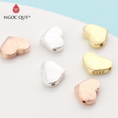Charm bạc trái tim xỏ ngang màu vàng hồng - Ngọc Quý Gemstones