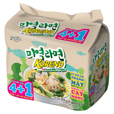 Thùng 6 Lốc Mì Rong Biển vị Ngao Koreno (5 gói/Lốc)