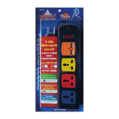 Ổ cắm điện Robot 3 ổ 3 chấu + USB  – dài 3m  – Hàng chính hãng