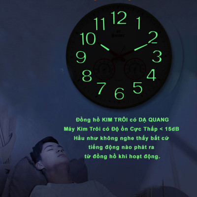 Đồng Hồ Treo Tường DẠ QUANG Tròn Lớn (38cm) - NHIỆT ẨM KẾ Tự Động (Không Dùng Pin) - Máy KIM TRÔI EASTAR - Số Nổi 3D - Viền Siêu Mỏng - Tặng Pin Maxell - BH 1 Năm