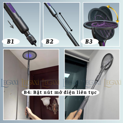 Vợt Diệt Muỗi Trên Cao - Cán Kéo Dài - Đập Muỗi Trần Nhà, Vách Tường, Không Cần Ghế - Đèn Uv Thu Hút Muỗi Tự Động - Vợt Bắt Muỗi, Côn Trùng Hiệu Quả - Đèn UV Thu Hút Và Diệt Muỗi Tự Động