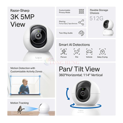 Camera trong nhà TP-Link Tapo AI Pan/Tilt Home Security Wifi 3K C230 - Hàng chính hãng