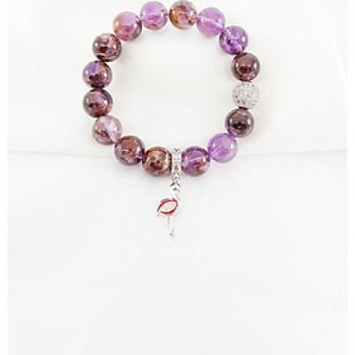 Vòng tay mệnh hỏa, thổ đá thạch anh ưu linh tím mix charm quả cầu đính đá