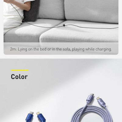 Cáp sạc nhanh và truyền dữ liệu Ba-se-us PD 20W, Ba-se-us Crystal Shine Series Fast Charging Data Cable C to iP 20W - Hàng chính hãng