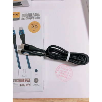 Dây sạc nhanh Ham mer C14, Type C to Type C, PD 60W, dây dù chống cắt và truyền dữ liệu tốt, Hàng chính hãng