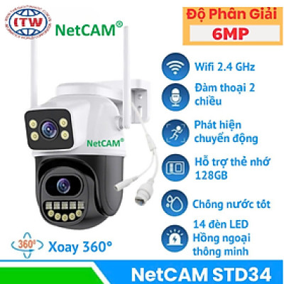 Camera Ngoài Trời NetCAM STD34, Quay Quét 360 độ, có Ống Kính Kép với Độ phân giải Siêu Nét 6MP - Hàng Chính Hãng