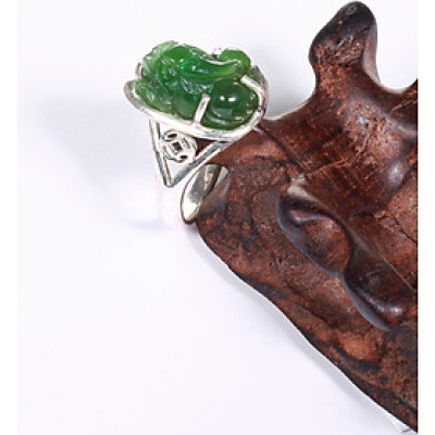 Nhẫn bạc tỳ hưu đá ngọc bích ni 17 mệnh hỏa, thổ - Ngọc Quý Gemstones