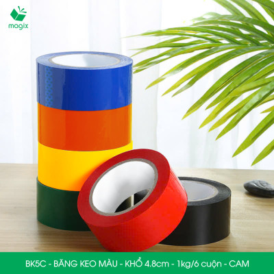 BK5C - 6 cuộn băng keo màu khổ 4.8cm loại 1kg/6 cuộn - Cam - Băng keo, băng dính đóng hàng