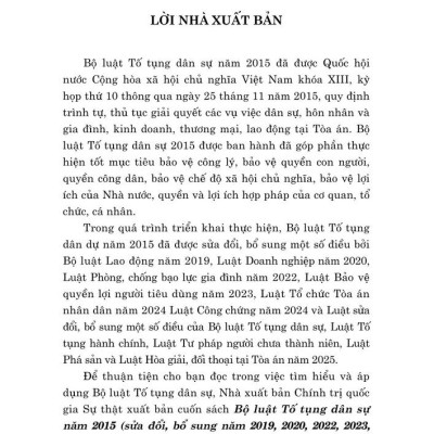 Bộ luật Tố tụng dân sự năm 2015 (Sửa đổi, bổ sung năm 2019, 2020, 2022, 2023, 2024, 2025)