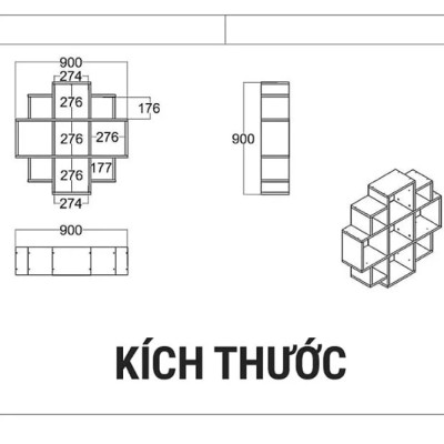 Kệ Treo Tường BLOOM Kiểu Nở Hoa Tundo CTKT205 KT 90 x 90 x 20cm
