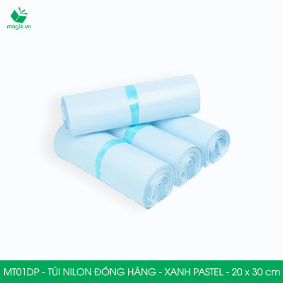 MT01DP - 20x30 cm  - Túi nilon gói hàng - 100 túi niêm phong đóng hàng màu xanh pastel