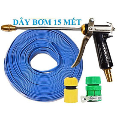 Bộ dây vòi xịt nước rửa xe, tưới cây . tăng áp 3 lần, loại 15m 206318 đầu đồng,cút,nối vàng + tặng đai