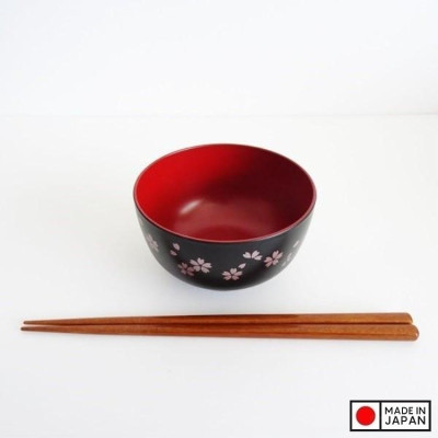 Bát nhựa tròn họa tiết hoa anh đào (Ø11×6.5cm)-bát đen - Hàng Nội Địa Nhật Bản