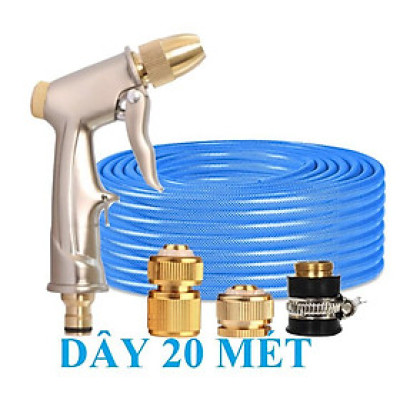 Bộ dây vòi xịt nước rửa xe, tưới cây . tăng áp 3 lần, loại 20m 206701-2 đầu đồng,cút đồng+ tặng đai