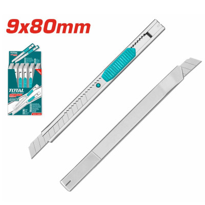 Dao rọc giấy cao cấp lưỡi 9mm*80mm TOTAL THT5110916 - khóa tự động, nút ấn phẳng, kèm 1 lưỡi dao, tay cầm chắc chắn