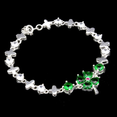 Lắc Tay Nữ Bạc Hiểu Minh LTU446G cỏ 4 lá bạc ta