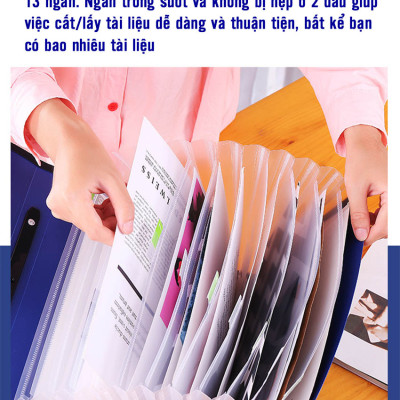 Cặp Đựng Tài Liệu Văn Phòng Phẩm NASI TL1003 nhiều ngăn khổ A4 13 ngăn phân trang tiện lợi tập file đựng lưu trữ hồ sơ văn phòng học sinh sinh viên túi đựng tài liệu nhựa PP cao cấp