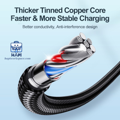 Cáp sạc bọc dù C to C hàng chính hãng Joyroom 100W, đèn tín hiệu, đầu kim loại