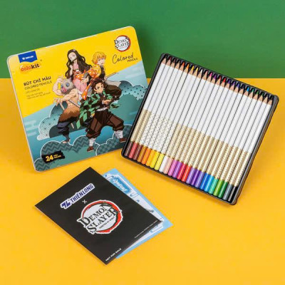 Hộp 24 Bút Chì Màu Thanh Gươm Diệt Quỷ - Colokit CPC-C043/DS - Hộp Thiếc - Tặng Bộ Thẻ Photocard Demon Slayer