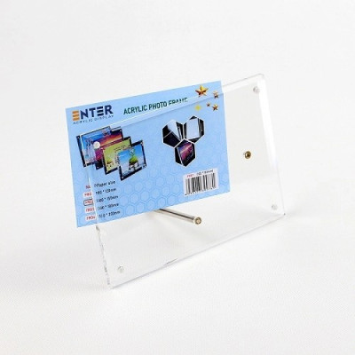 Khung hình mica cao cấp Enter FR04 150x200mm mica 5mmx2, Khung ảnh để bàn chân inox, Khung bằng khen