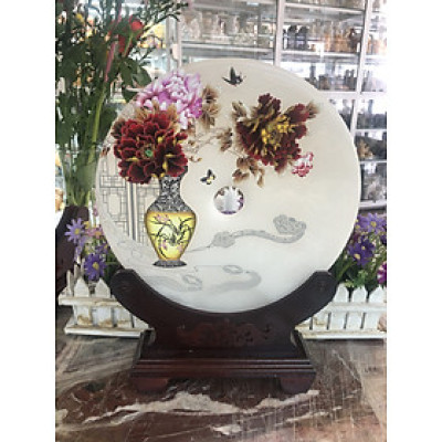 Đồng tiền, đồng điếu may mắn phong thủy vẽ tranh chiêu nạp tài lộc đá bạch ngọc - Đường kính 30 cm