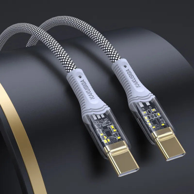 Cáp sạc Kaku PD 60W Type-C to Type-C 2 đầu trong suốt, truyền dữ liệu, dây bọc dù chống đứt, đô dài 1m ( hàng chính hãng)