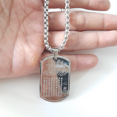 Dây chuyền nam khắc bát nhã tâm kinh, mặt inox cao cấp, dây titan cao cấp rộng 3-4mm, dài 50cm