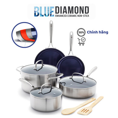 Quánh Blue Diamond chống dính thép không gỉ phủ tinh thể kim cương cao cấp