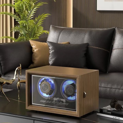 Hộp Xoay Đồng Hồ Cơ 2 Ngăn SAIKE SAIKE S2005 Vỏ Gỗ Có Đèn LED - Tủ Đồng Hồ Quay Cao Cấp