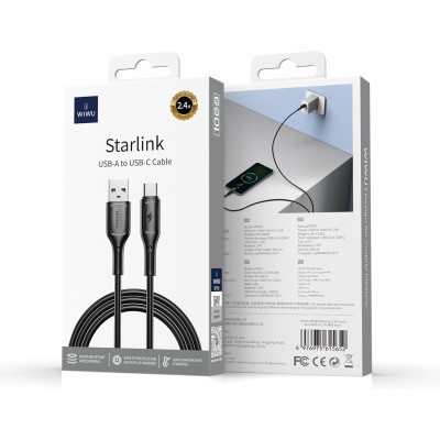 Dây cáp sạc nhanh 2.4A USB-A to Type C Hiệu WIWU Starlink - Chuẩn sạc MFI, chống rối, đầu cáp siêu bền, công nghệ AI chống cháy nổ iP 15 16 Pro Max iPad Pro S21 S22 S23 S24 Redmi cho Oppo - Hàng nhập khẩu