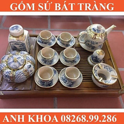 Ấm chén men rạn giả cổ bọc đồng Bát Tràng 