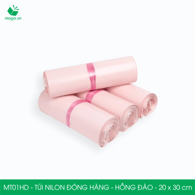 MT1HD - 25x35 cm  - Túi nilon gói hàng - 100 túi niêm phong đóng hàng màu hồng đào