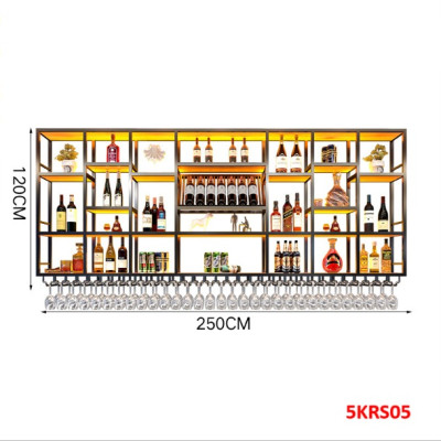 KỆ TRƯNG RƯỢU KHUNG SẮT – MẶT GỖ CÓ ĐÈN 5KRS05 - NỘI THẤT LẮP RÁP VIENDONGADV