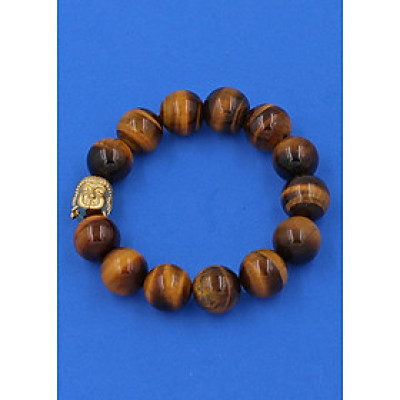 Vòng đeo tay đá Mắt Hổ vàng đen 14 ly cẩn hạt Phật A Di Đà inox vàng VMHVENLV14 - hợp mệnh Thổ, mệnh Kim