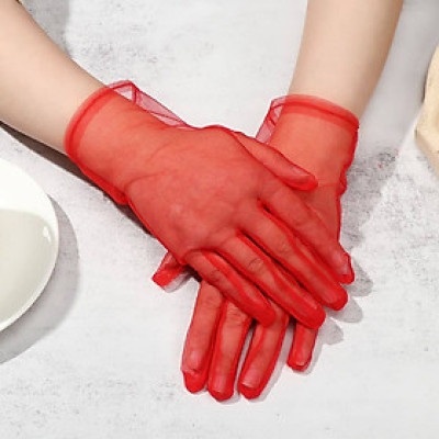 Găng tay ren trong màu đỏ cho Cô dâu và Dạ hội, đi tiệc, sự kiện MS: 42734