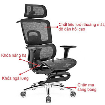 Ghế Ergonomics có gác chân màu xám nhập khẩu CR4324-2M Nội thất Capta