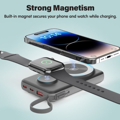 Pin dự phòng Choetech B695 Mag.safe 3 in 1 Công Suất 22.5W tích hợp thêm dây cáp sạc Light.ning và Type C (Hàng chính hãng)