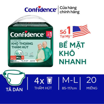 Tã dán người lớn Confidence Classic Day khô thoáng thấm hút size M/L gói 20 miếng