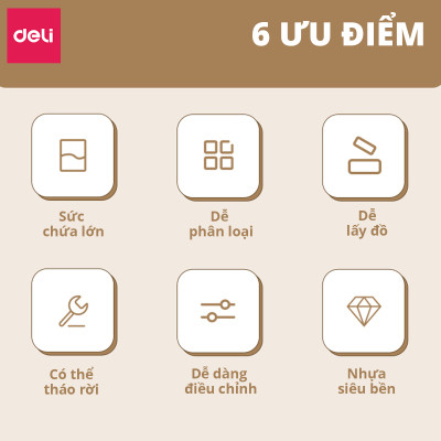 Giá Đựng Sách Để Bàn Deli - Kệ Chia 4 Ngăn Văn Phòng Học Sinh Sinh Viên - Chặn Sách Nhiều Ngăn Giúp Sắp Xếp Tài Liệu