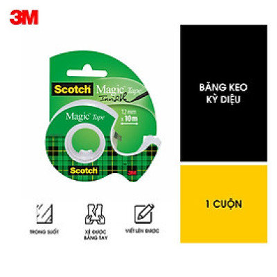Băng dính đa năng 3M Scocth 122, size 19mm x 16,5m - kèm máy cắt | Sản xuất tại Mỹ