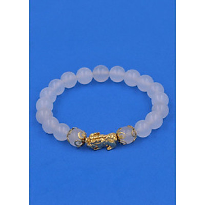 Chuỗi đeo tay Thạch Anh Trắng 8 ly - cẩn Tỳ Hưu Phong thủy inox vàng VTATTHHKV8 - hợp mệnh Kim, mệnh Thủy