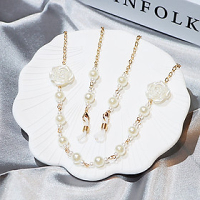 Dây đeo gọng kính thời trang charm hoa hồng ngọc trai phong cách idol Hàn Quốc