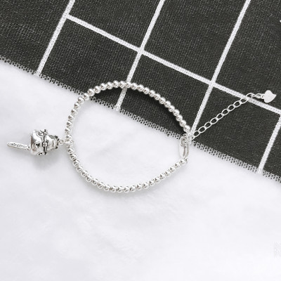 Lắc bi bạc 3mm mèo may mắn - Ngọc Quý Gemstones