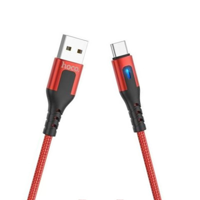 Cáp sạc nhanh 3A Hoco DU08 kết nối Type-C vải dù chống rối tích hợp đèn Led báo sạc dài 1M cho Android ( 3 màu ) - Hàng chính hãng
