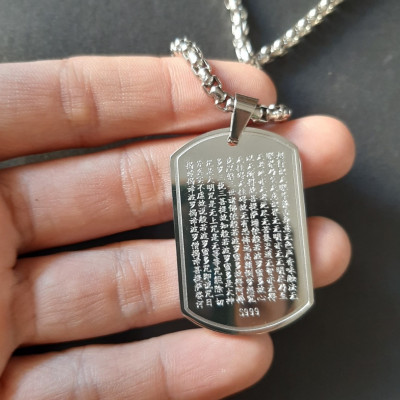 Dây chuyền nam khắc bát nhã tâm kinh, mặt inox cao cấp, dây titan cao cấp rộng 3-4mm, dài 50cm